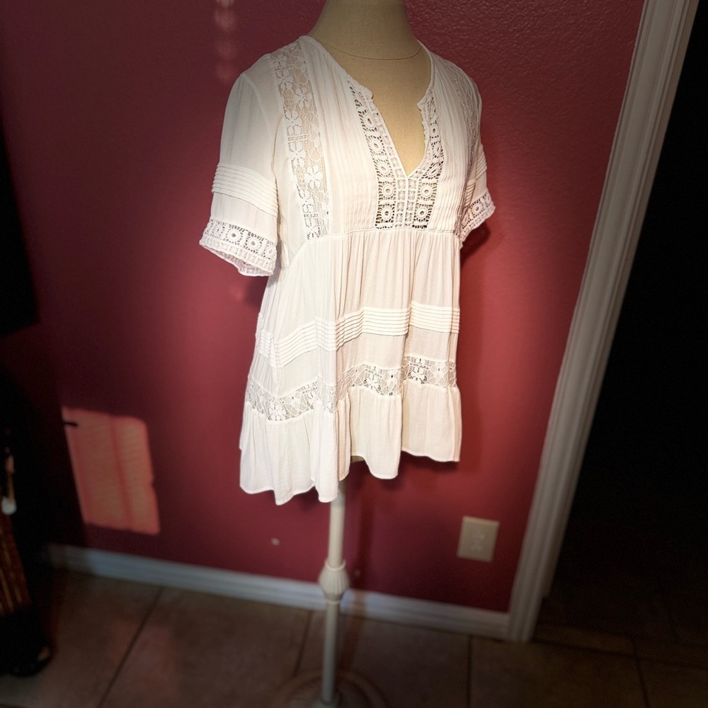 Maeve White Lace Trim Women's Top - Picture 11 of 14